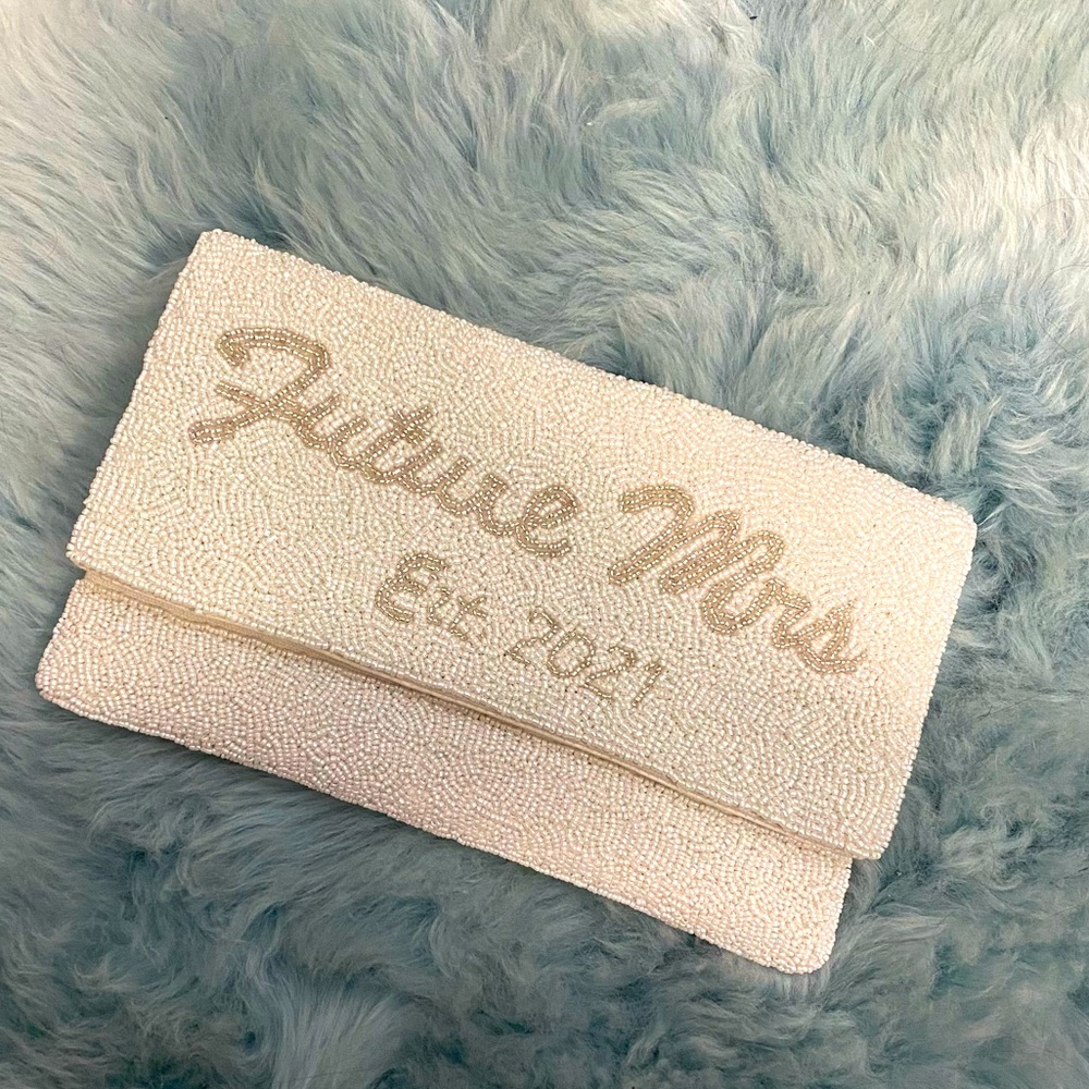 Beaded “Future Mrs. est. 2021” Clutch w/ GoldChain